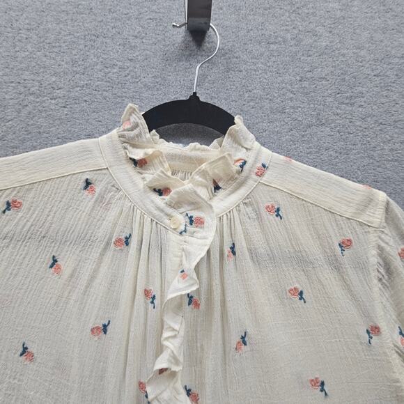 Small La Vie Rebecca Taylor Anthropologie Rosebud Embroidered Ruffled Button Top - Picture 3 of 9